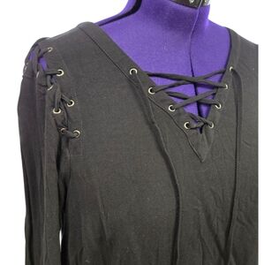 Torrid Boho Black Lace-Up Front and Shoulders Women's Top